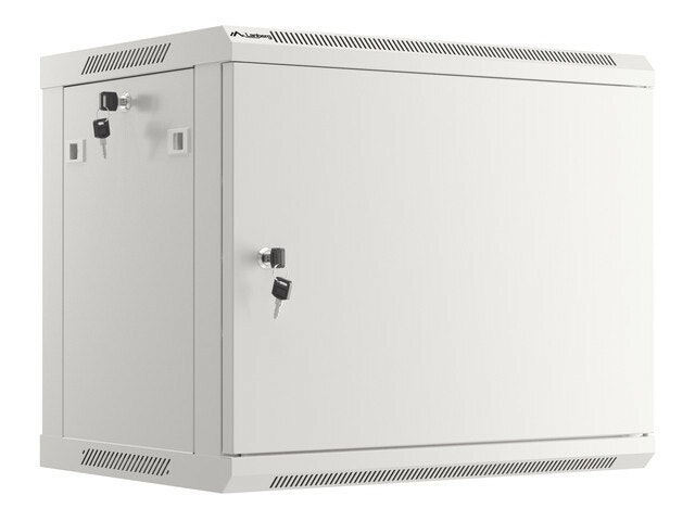 RACKSKÅP 19" VÄGGMONTERAT 9U/600X450 FÖR SJÄLVMONTERING MED METALLDÖRR GRÅ LANBERG (FLAT PACK)