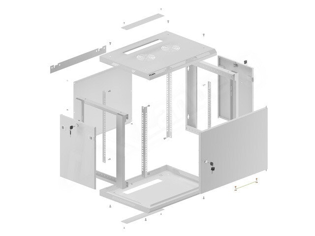 RACKSKÅP 19" VÄGGMONTERAT 9U/600X450 FÖR SJÄLVMONTERING MED METALLDÖRR GRÅ LANBERG (FLAT PACK)