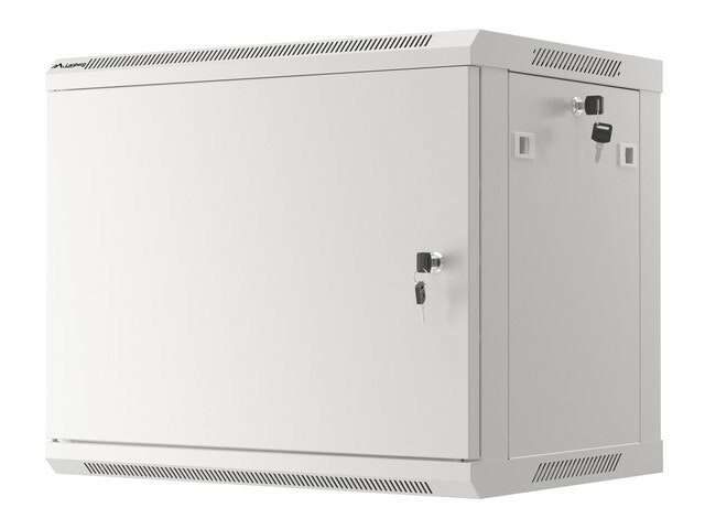 RACKSKÅP 19" VÄGGMONTERAT 9U/600X450 FÖR SJÄLVMONTERING MED METALLDÖRR GRÅ LANBERG (FLAT PACK)