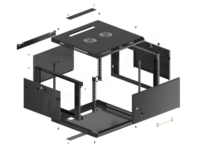 RACKSKÅP 19" VÄGGMONTERAT 6U/600X600 FÖR SJÄLVMONTERING MED METALLDÖRR SVART LANBERG (FLAT PACK)
