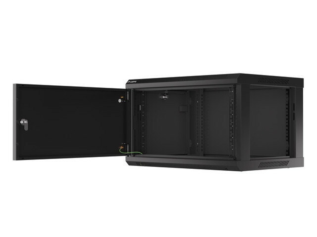 RACKSKÅP 19" VÄGGMONTERAT 6U/600X450 FÖR SJÄLVMONTERING MED METALLDÖRR SVART LANBERG (FLAT PACK)