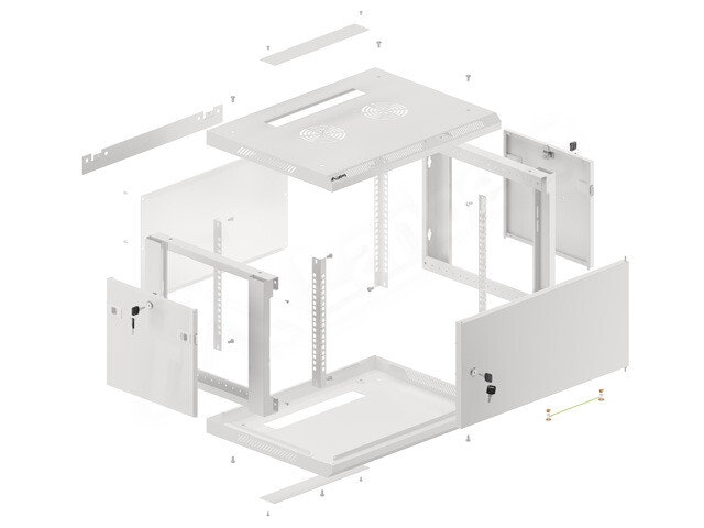 RACKSKÅP 19" VÄGGMONTERAT 6U/600X450 FÖR SJÄLVMONTERING MED METALLDÖRR GRÅ LANBERG (FLAT PACK)
