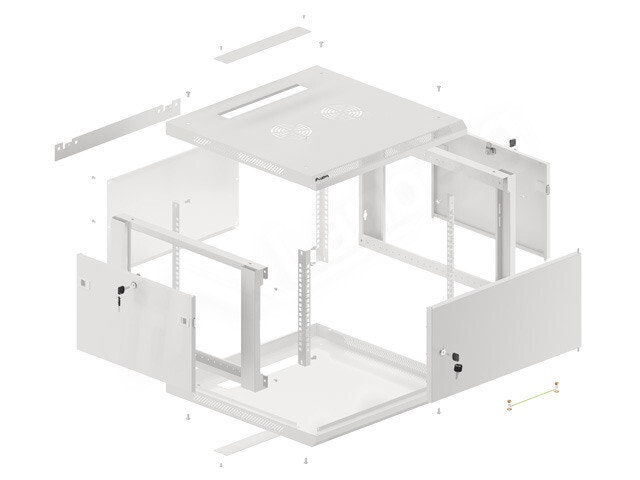 RACKSKÅP 19" VÄGGMONTERAT 6U/600X600 FÖR SJÄLVMONTERING MED METALLDÖRR GRÅ LANBERG (FLAT PACK)