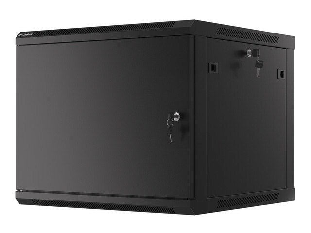 RACKSKÅP 19" VÄGGMONTERAT 9U/600X600 FÖR SJÄLVMONTERING MED METALLDÖRR SVART LANBERG (FLAT PACK)