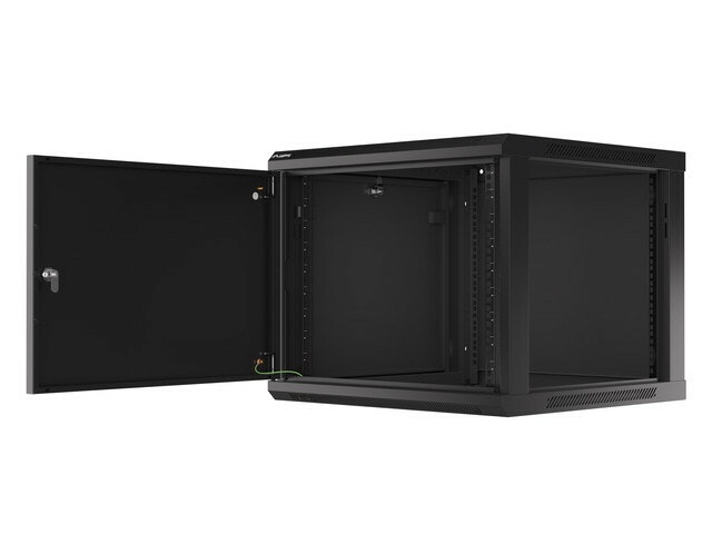 RACKSKÅP 19" VÄGGMONTERAT 9U/600X600 FÖR SJÄLVMONTERING MED METALLDÖRR SVART LANBERG (FLAT PACK)