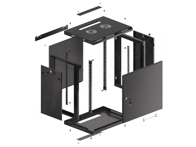 RACKSKÅP 19" VÄGGMONTERAT 12U/600X450 FÖR SJÄLVMONTERING MED METALLDÖRR SVART LANBERG (FLAT PACK)