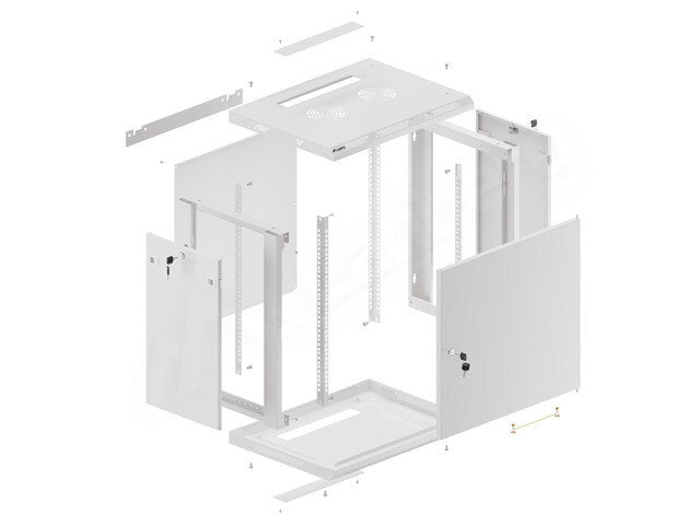 RACKSKÅP 19" VÄGGMONTERAT 12U/600X450 FÖR SJÄLVMONTERING MED METALLDÖRR GRÅ LANBERG (FLAT PACK)