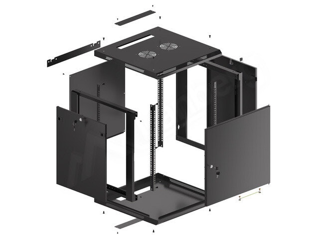 RACKSKÅP 19" VÄGGMONTERAT 12U/600X600 FÖR SJÄLVMONTERING MED METALLDÖRR SVART LANBERG (FLAT PACK)