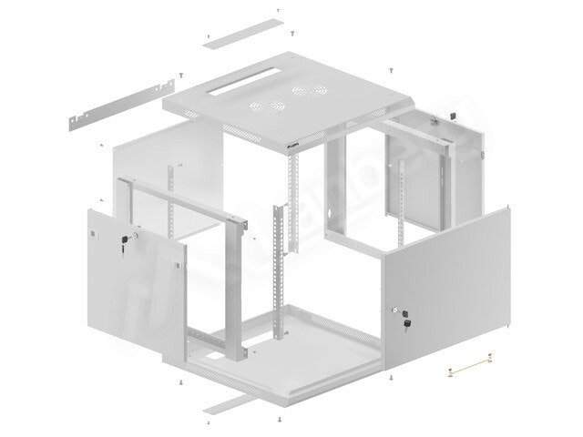 RACKSKÅP 19" VÄGGMONTERAT 9U/600X600 FÖR SJÄLVMONTERING MED METALLDÖRR GRÅ LANBERG (FLAT PACK)