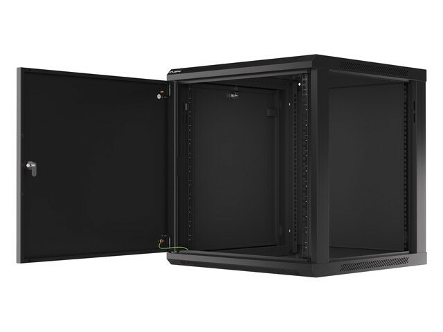 RACKSKÅP 19" VÄGGMONTERAT 12U/600X600 FÖR SJÄLVMONTERING MED METALLDÖRR SVART LANBERG (FLAT PACK)