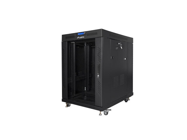 RACKSKÅP 19" FRISTÅENDE 15U/600X800 (FLAT PACK) MED GLASDÖRR LCD SVART LANBERG V2