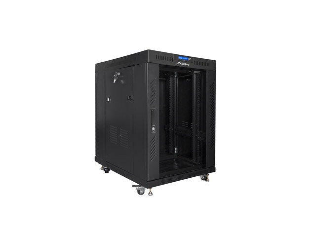 RACKSKÅP 19" FRISTÅENDE 15U/600X800 (FLAT PACK) MED GLASDÖRR LCD SVART LANBERG V2
