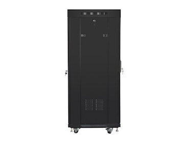 RACKSKÅP 19" FRISTÅENDE 27U/600X600 (FLAT PACK) MED GLASDÖRR LCD SVART LANBERG V2