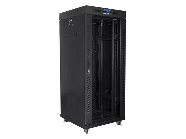 RACKSKÅP 19" FRISTÅENDE 27U/600X600 (FLAT PACK) MED GLASDÖRR LCD SVART LANBERG V2
