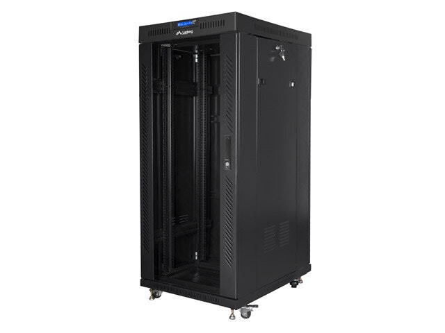 RACKSKÅP 19" FRISTÅENDE 27U/600X800 (FLAT PACK) MED GLASDÖRR LCD SVART LANBERG V2