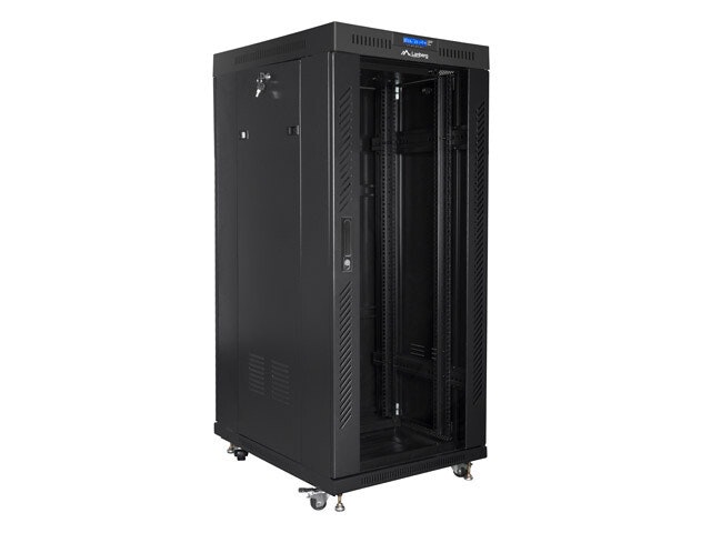 RACKSKÅP 19" FRISTÅENDE 27U/600X800 (FLAT PACK) MED GLASDÖRR LCD SVART LANBERG V2