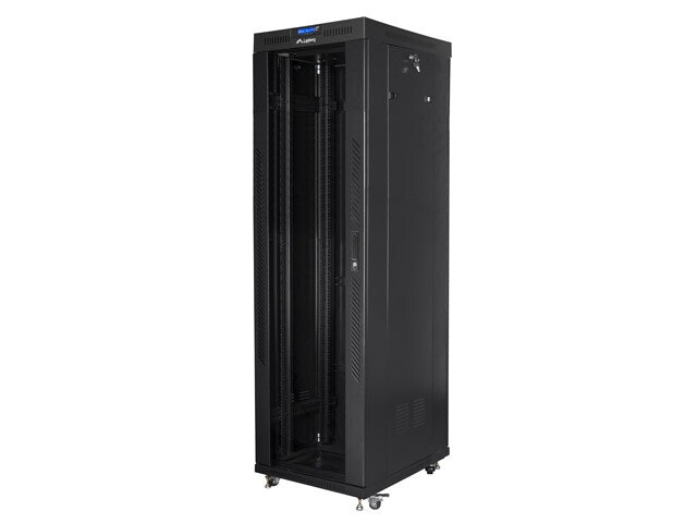 RACKSKÅP 19" FRISTÅENDE 42U/600X800 (FLAT PACK) MED GLASDÖRR LCD SVART LANBERG V2