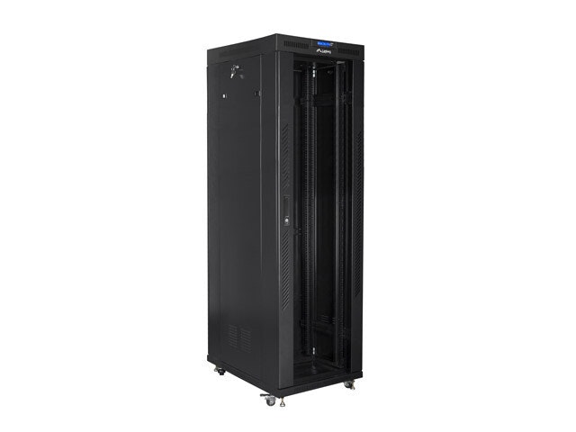 RACKSKÅP 19" FRISTÅENDE 42U/800X800 (FLAT PACK) MED GLASDÖRR LCD SVART LANBERG V2
