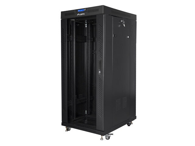 RACKSKÅP 19" FRISTÅENDE 27U/800X1000 (FLAT PACK) MED GLASDÖRR LCD SVART LANBERG V2