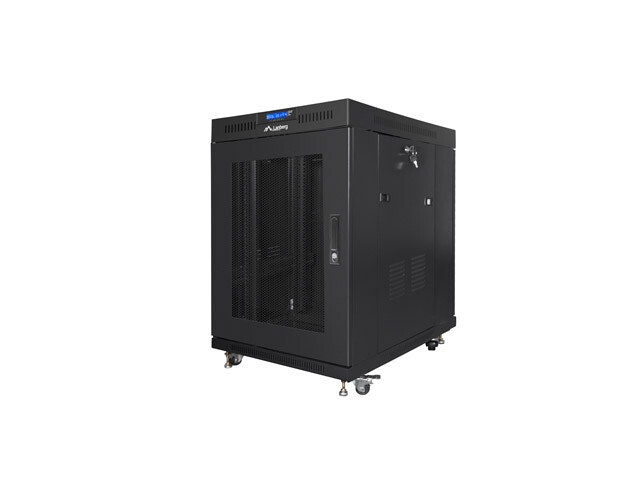 RACKSKÅP 19" FRISTÅENDE 15U/800X1000 (FLAT PACK) SVART MED GLASDÖRR LCD LANBERG V2