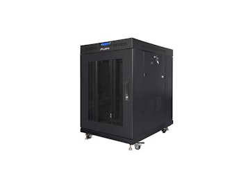 RACKSKÅP 19" FRISTÅENDE 15U/800X1000 (FLAT PACK) SVART MED GLASDÖRR LCD LANBERG V2