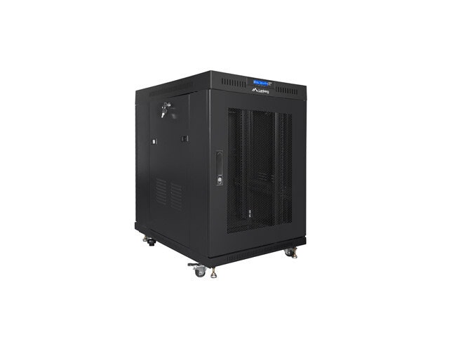 RACKSKÅP 19" FRISTÅENDE 15U/800X1000 (FLAT PACK) SVART MED GLASDÖRR LCD LANBERG V2
