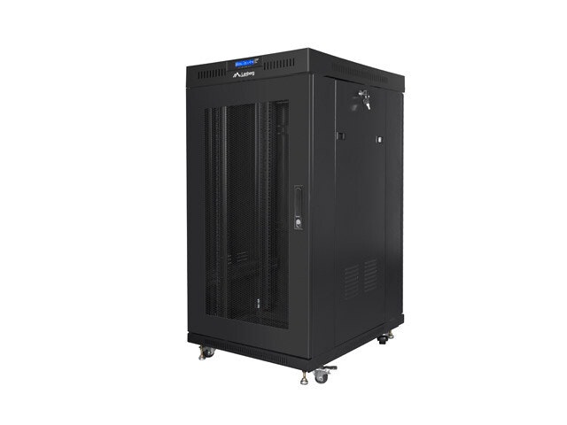 RACKSKÅP 19" FRISTÅENDE 22U/800X800 (FLAT PACK) SVART MED GLASDÖRR LCD LANBERG V2
