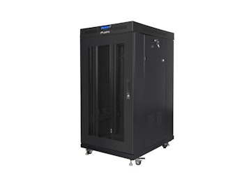 RACKSKÅP 19" FRISTÅENDE 22U/800X800 (FLAT PACK) SVART MED GLASDÖRR LCD LANBERG V2