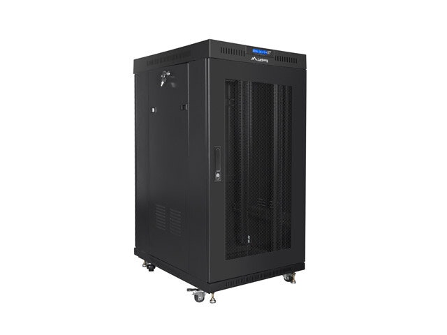 RACKSKÅP 19" FRISTÅENDE 22U/800X800 (FLAT PACK) SVART MED GLASDÖRR LCD LANBERG V2