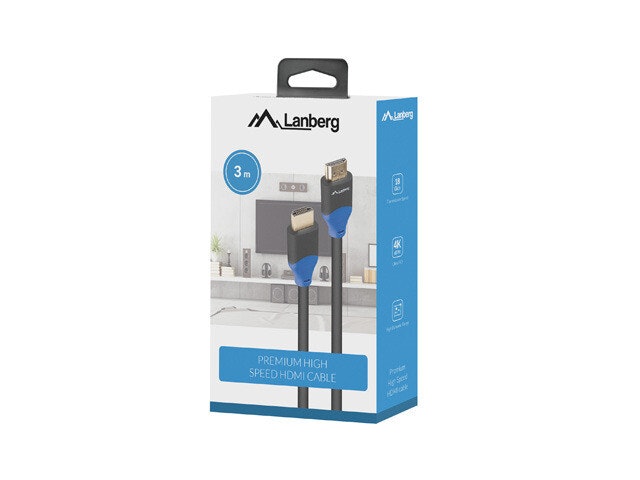 HDMI M/M V2.0 KABEL 3M 4K CU SVART BOX LANBERG