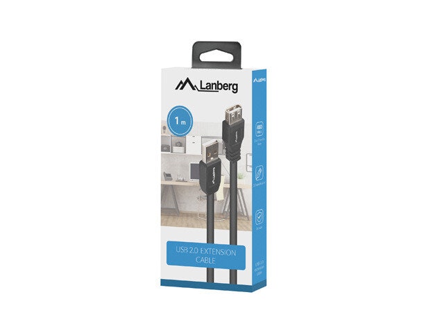 USB-A M/F 2.0 KABEL 1M SVART BOX LANBERG