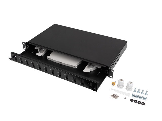 RACKMOUNT 19" 1U FIBER PATCHPANEL LANBERG 12XSC DUPLEX / 12XLC QUAD SVART + TILLBEHÖR
