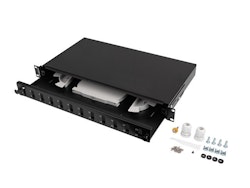 RACKMOUNT 19" 1U FIBER PATCHPANEL LANBERG 12XSC DUPLEX / 12XLC QUAD SVART + TILLBEHÖR
