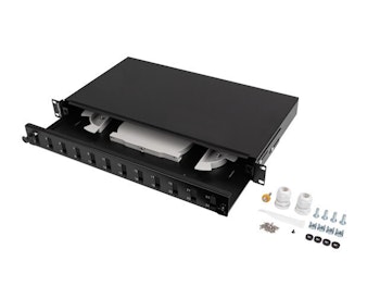 RACKMOUNT 19" 1U FIBER PATCHPANEL LANBERG 12XSC DUPLEX / 12XLC QUAD SVART + TILLBEHÖR