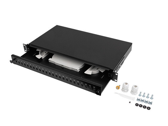 RACKMOUNT 19" 1U FIBER PATCHPANEL LANBERG 24XST / 24XFC SVART + TILLBEHÖR