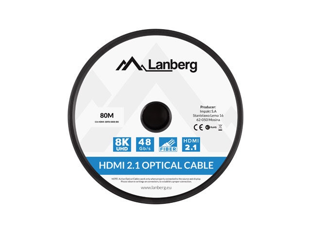 HDMI M/M V2.1 KABEL 80M OPTISK SVART AOC LANBERG