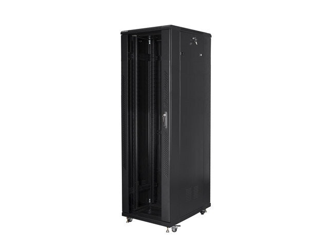RACKSKÅP 19" FRISTÅENDE 42U/800X800 MED GLASDÖRR SVART LANBERG (MONTERAD)