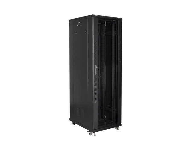 RACKSKÅP 19" FRISTÅENDE 42U/800X800 MED GLASDÖRR SVART LANBERG (MONTERAD)