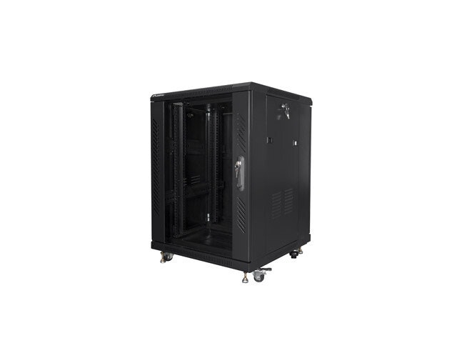RACKSKÅP 19" FRISTÅENDE 15U/600X600 MED GLASDÖRR SVART LANBERG (MONTERAD)