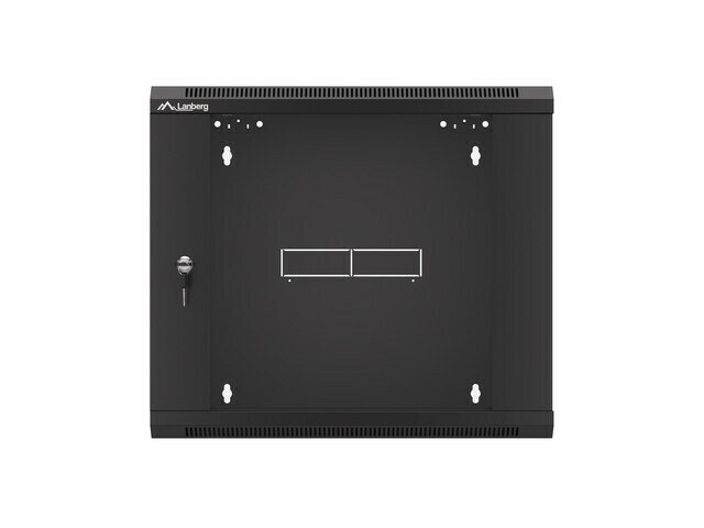 RACKSKÅP 19" VÄGGMONTERAT 9U/450 MED GLASDÖRR SVART LANBERG (MONTERAD)