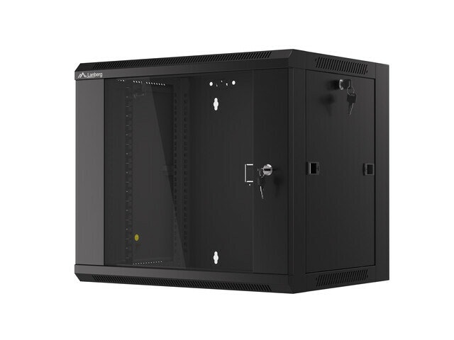 RACKSKÅP 19" VÄGGMONTERAT 9U/450 MED GLASDÖRR SVART LANBERG (MONTERAD)