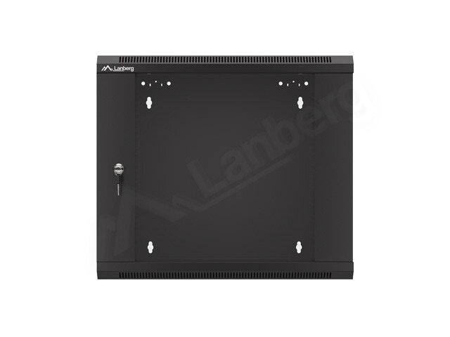 RACKSKÅP 19" VÄGGMONTERAT 9U/600 MED GLASDÖRR SVART LANBERG (MONTERAD)