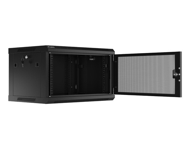 RACKSKÅP 19" VÄGGMONTERAT 6U/600X450 MED PERFORERAD DÖRR SVART LANBERG (FLAT PACK)