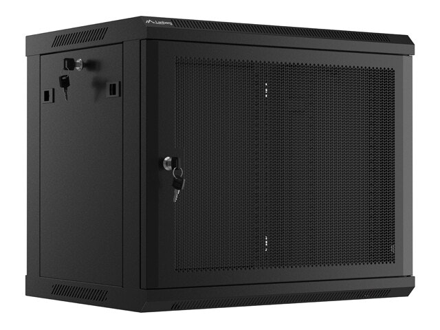 RACKSKÅP 19" VÄGGMONTERAT 9U/600X450 MED PERFORERAD DÖRR SVART LANBERG (FLAT PACK)