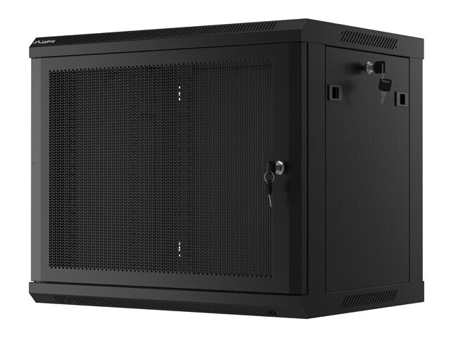 RACKSKÅP 19" VÄGGMONTERAT 9U/600X450 MED PERFORERAD DÖRR SVART LANBERG (FLAT PACK)