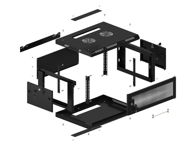 RACKSKÅP 19" VÄGGMONTERAT 4U/600X450 MED PERFORERAD DÖRR SVART LANBERG (FLAT PACK)