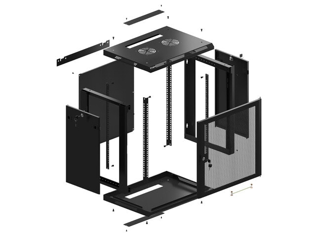 RACKSKÅP 19" VÄGGMONTERAT 12U/600X450 MED PERFORERAD DÖRR SVART LANBERG (FLAT PACK)