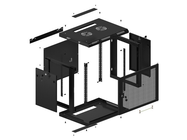 RACKSKÅP 19" VÄGGMONTERAT 9U/600X450 MED PERFORERAD DÖRR SVART LANBERG (FLAT PACK)
