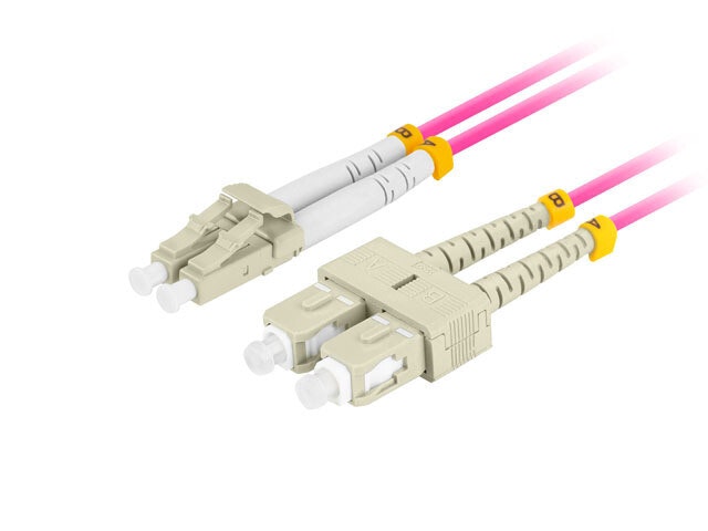 FIBEROPTISK PATCHKABEL MM LC/UPC-SC/UPC DUPLEX 5M LSZH OM4 50/125 3,0MM VIOLETT LANBERG