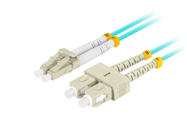 FIBEROPTISK PATCHKABEL MM LC/UPC-SC/UPC DUPLEX 1M LSZH OM3 50/125 3,0MM AQUA LANBERG